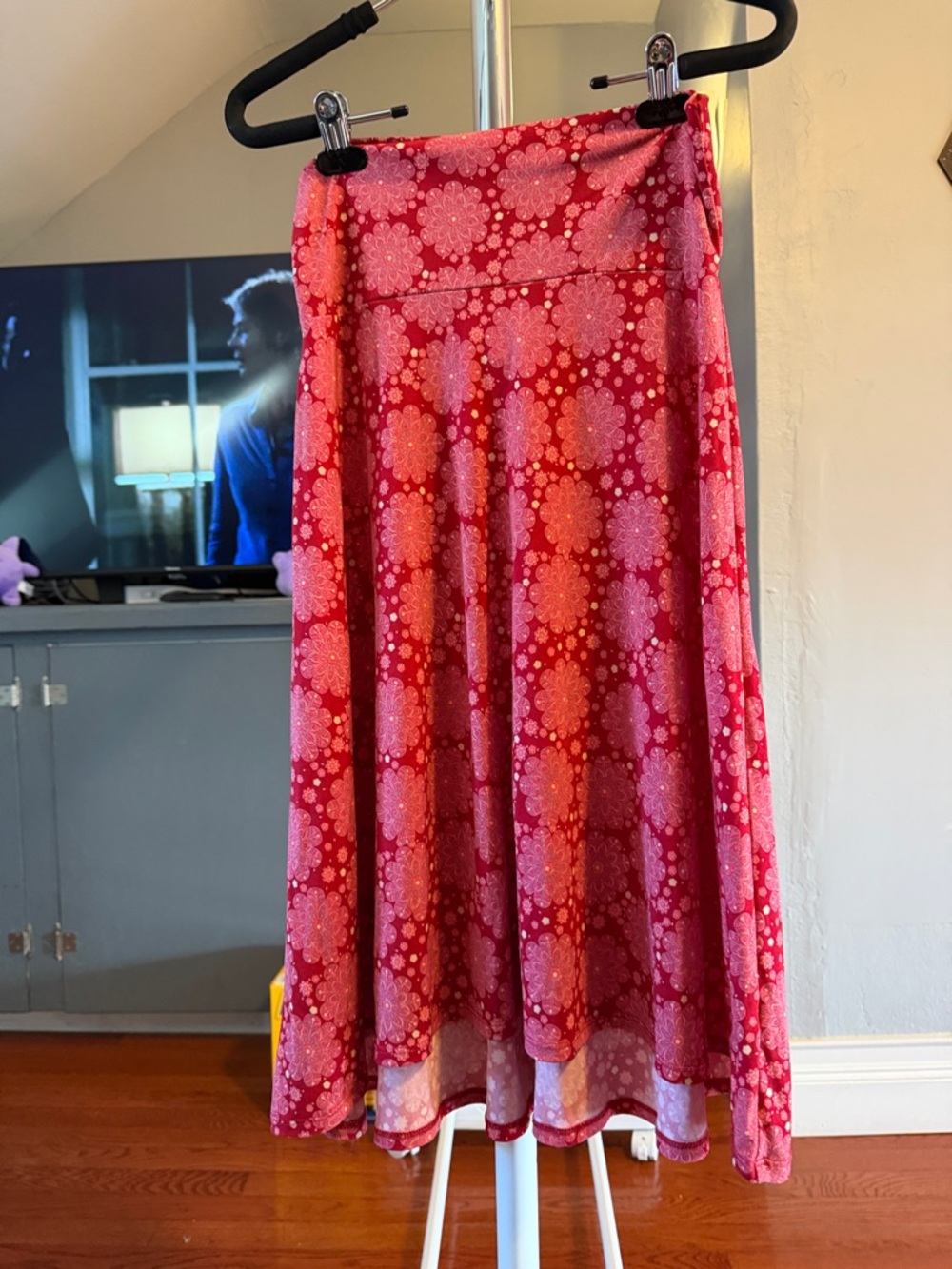 LuLaRoe Red Pink Floral Circle Skirt